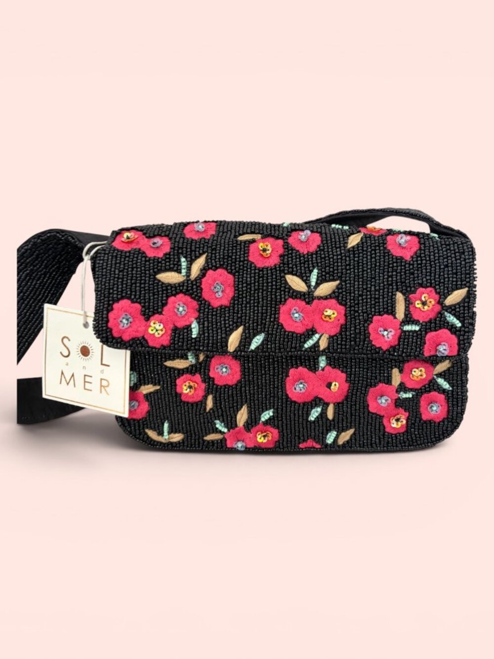 Sol and Mer SPRING EDITION Black Beaded Floral Shoulder Bag